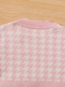 Em bé Cô gái Họa tiết Nanh sói Bowknot Trang trí Áo len Jumpsuit - Hồng - Xem 8