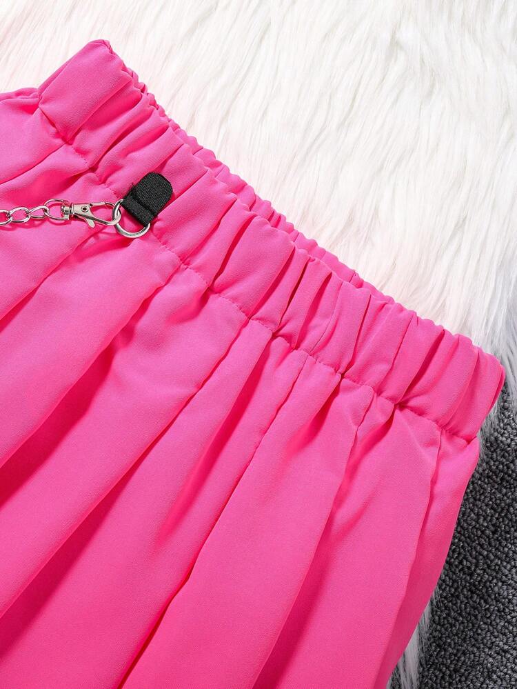 Tween Girl's Fuzzy Lined Jacket And Chain Detail Skirt Two-Piece Set