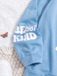 SHEIN Sudadera casual con estampado de eslogan para niña preadolescente en azul - Azul - Ver 5