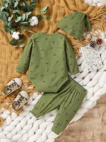 男婴印花连体衣、裤子和帽子套装（新生儿） - 彩色 - 查看 2