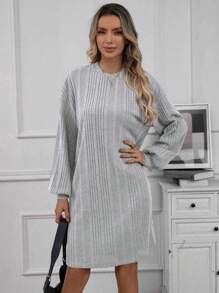 EMERY ROSE Của phụ nữ Thả vai Lỏng lẻo Đồ đan Ribbed Đầm Áo len - Màu Xám nhạt - Xem 5