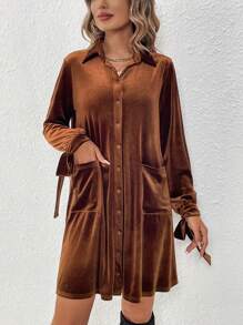 SHEIN LUNE 女士絲絨襯衫連衣裙