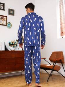 Men Cartoon Graphic PJ Set - Blue - View 2