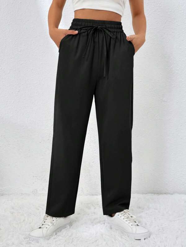 SHEIN EZwear Women's Drawstring Waist Pocketed Pants