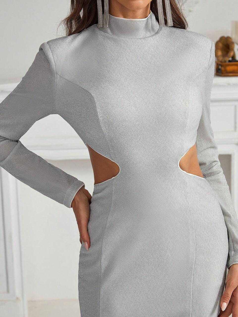 Hollow Out Design, Bodycon Style, Sparkling Knitted Women's Dress