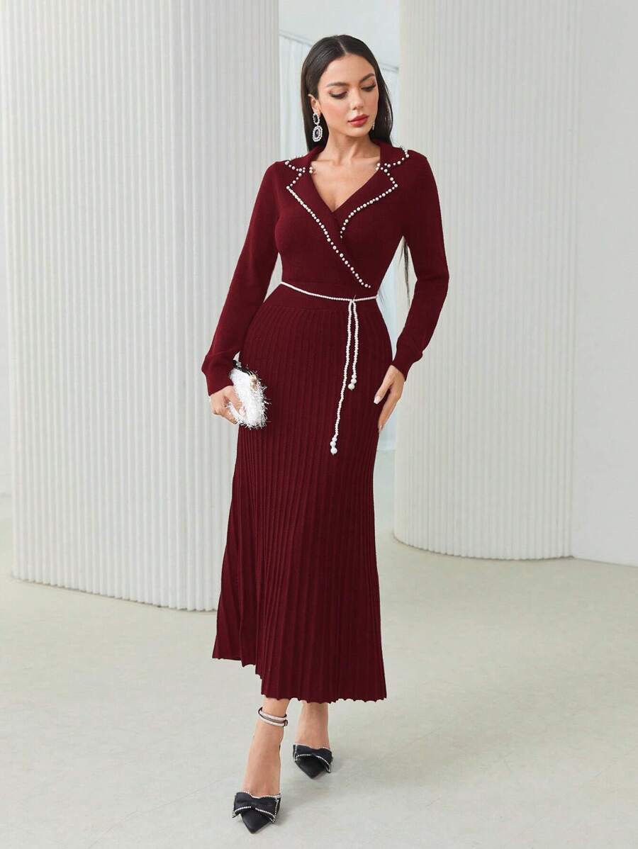 Modelyn Pearls Beaded Sweater Dress Without Belt