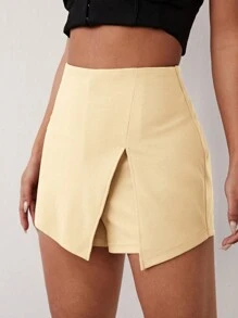 SHEIN SXY Solid Color Split Hem Skorts - Apricot - View 4