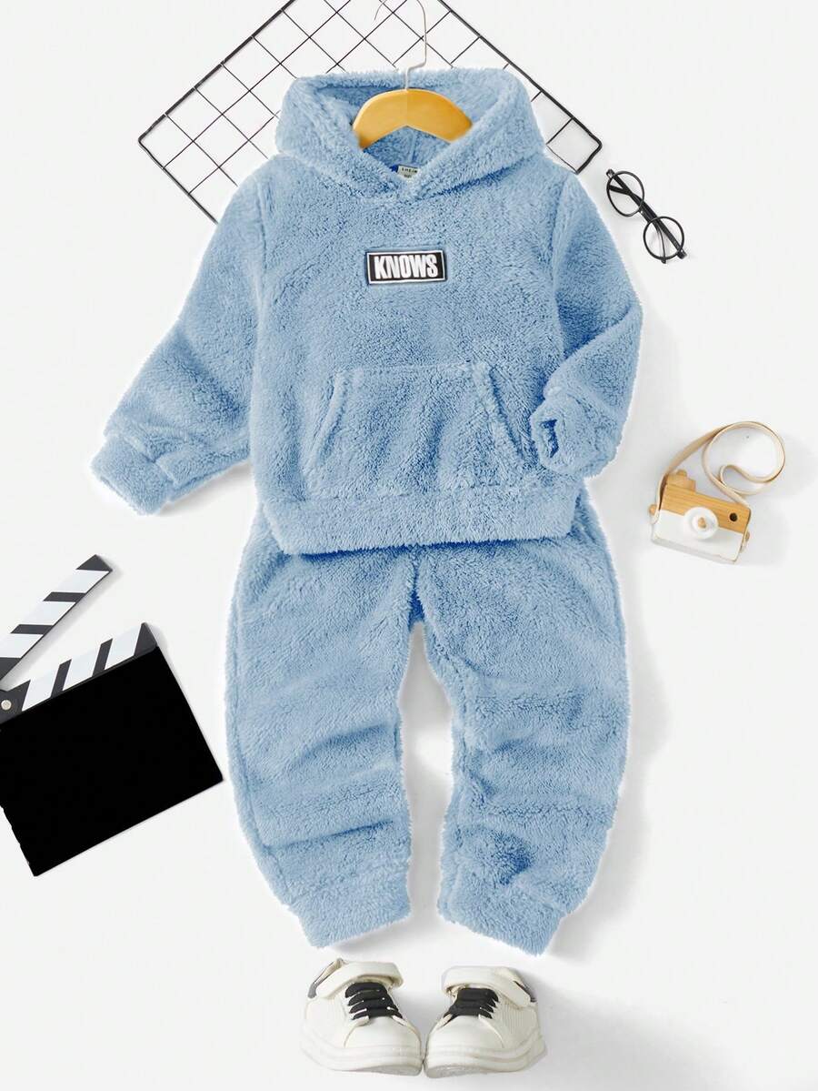 SHEIN Bộ đồ lót giữ nhiệt thông thường có mũ trùm đầu sang trọng dành cho nam giới, 2 chiếc - Màu xanh lam - Xem 1