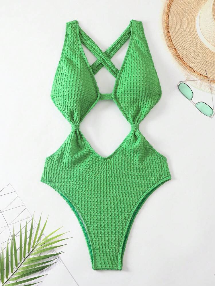 Summer Hollow Out Backless Monokini In Solid Color