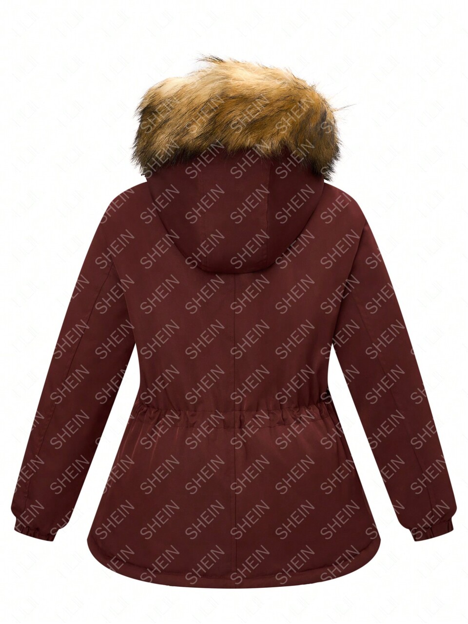 Plus Drawstring Waist Fuzzy Trim Hooded Thermal Lined Parka Padded Coat Clothes Winter Fall Cloth For Women