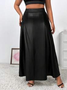 Celure Women'S Plus Size Pu Leather Skirt - Black - View 5