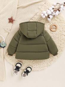 SHEIN 男宝宝中性款绿色休闲连帽棉服外套 - 彩色 - 查看 7