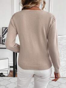 SHEIN Privé Phụ nữ Màu thuần Áo len Với Thêu trái tim - Màu be - Xem 2
