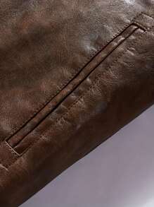 Men Zip Up Hooded PU Leather Jacket - Brown - View 6