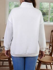 Calvaya 大尺碼女士下垂肩運動衫,印有城市名稱 - 白色 - 查看 2