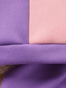SHEIN Girls' 2pcs/set Casual Sportswear, Including Color-blocked Sweatshirt With Letter Print And Sports Pants. Suitable For Autumn And Winter Seasons. - Purple - View 3