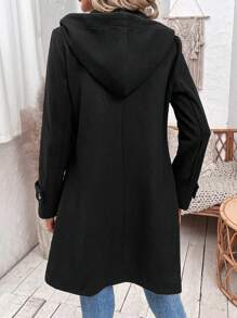 SHEIN LUNE Abrigo con capucha con botones de cuerno - Negro - Ver 2