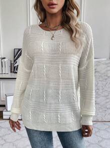 SHEIN LUNE Màu thuần Thả vai Áo len - trắng - Xem 6