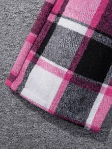 SHEIN Girls' Solid Color Base Shirt And Plaid Long Pants Two Piece Set - Multicolor - View 5