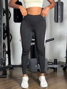 SHEIN Yoga High Street Contrast Letter Print Sports Leggings - Multicolor - View 4