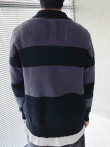 Manfinity Homme Nam Tương phản Màu sắc Cổ áo Polo Áo len - màu đen - Xem 2