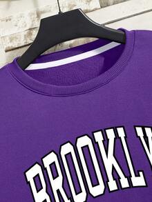 Sudadera Morada Con Letras Impresa Para Hombre - Morado - Ver 5