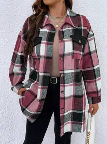 Calvaya Hơn Kẻ sọc Thả vai Túi có nắp Áo khoác - Đỏ - Xem 6