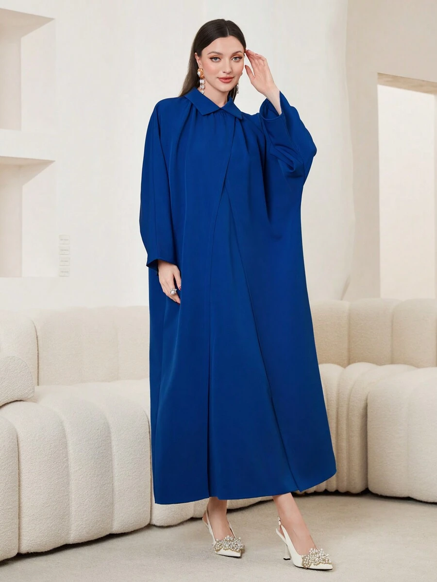 Al Najma Ladies' Blue Turkish Long Shirt Kaftan Jalabiya Dress - Blue - View 1