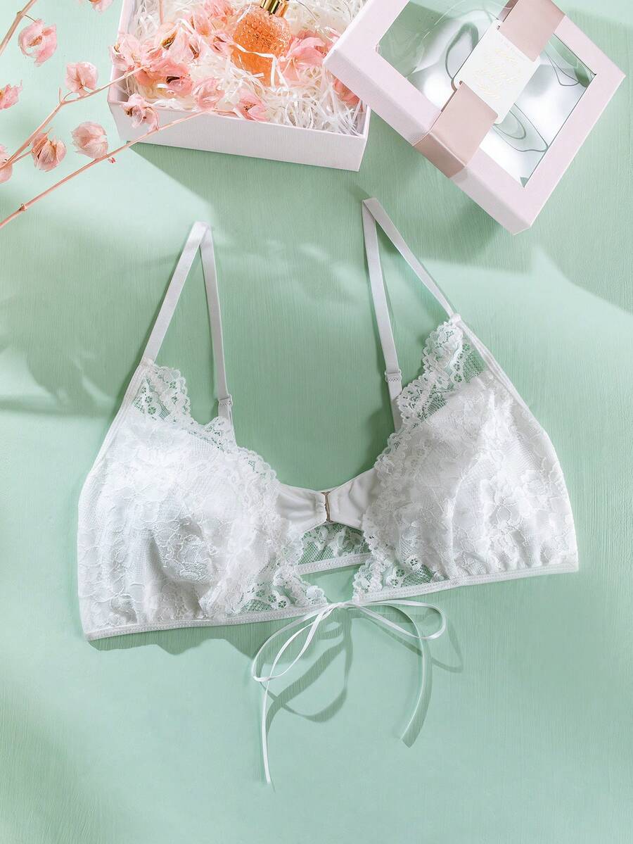 SHEIN Ropa Interior Femenina De Talla Grande Con Encaje Sin Cables - Blanco - Ver 1