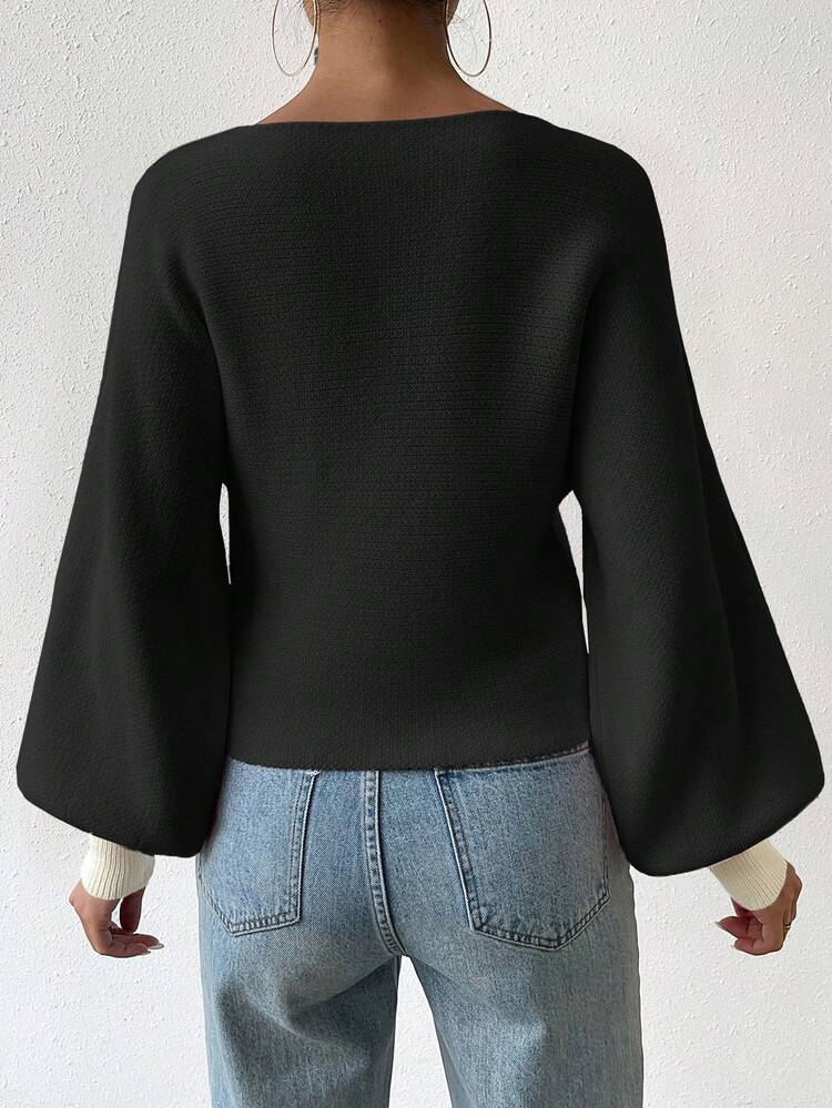 Boat Neck Lantern Sleeve Sweater Pullover Knit Pullover Fall Winter Sweater