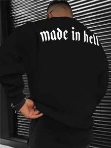 Manfinity LEGND 男士抓绒卫衣，背面印有字母图案 - 黑色 - 查看 1