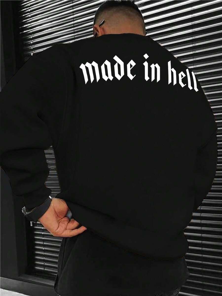 Manfinity LEGND 男士抓绒卫衣，背面印有字母图案 - 黑色 - 查看 1