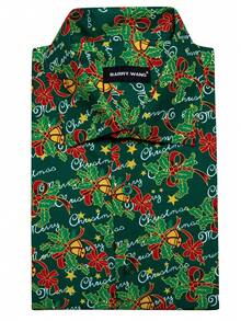 Men's Plus Size Christmas Printed Shirt - Green - View 3