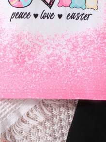 女婴爱心与兔子印花短袖T恤和裤子套装 - 玫紅色 - 查看 6