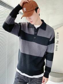 Manfinity Homme Nam Tương phản Màu sắc Cổ áo Polo Áo len - màu đen - Xem 5