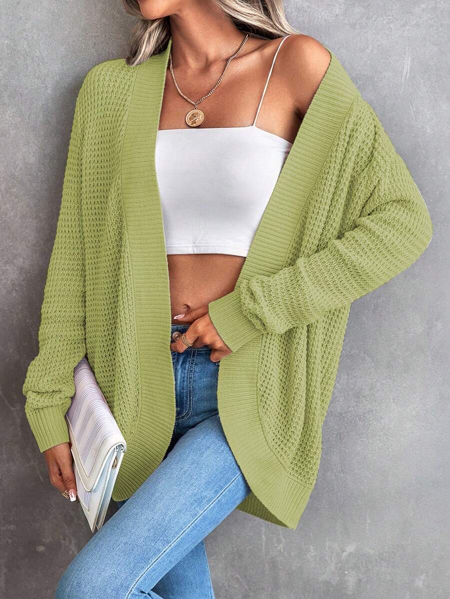 SHEIN LUNE 女士落肩开衫 - 綠色 - 查看 1