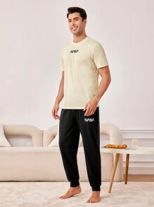 Men's Letter Print Homewear Set - Multicolor - View 6