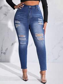 SHEIN SXY Jeans De Gran Tamaño - Azul lavado medio - Ver 3