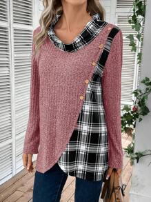 EMERY ROSE Của phụ nữ Vá lại Kẻ sọc Áo thun - Màu Đỏ Sâu - Xem 4