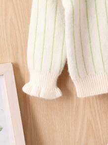 SHEIN Girls Striped Large Lapel Cardigan - Green - View 5