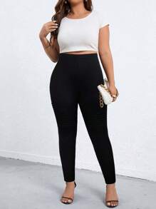 SHEIN LUNE Kích thước lớn Của phụ nữ Giải trí Đen Xà cạp - màu đen - Xem 3