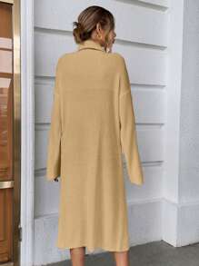 SHEIN Essnce Women's Solid Color Button Detail Wrap Front Cardigan - Apricot - View 2