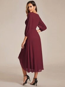 Vestidos de dama de honor de manga larga de linterna elegante con pliegues de gasa burdeos, vestido formal de invitada de boda de otoño e invierno