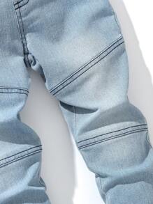 Young Boy Street Style Elastic Jeans With Washing Effect, School, Campus, College Chic Outfits For Autumn/Winter - Light Wash - View 4