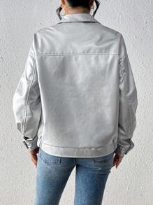 SHEIN EZwear 落肩塗層寬鬆夾克 - 銀色 - 查看 2