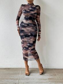 Chiquease 扎染立领长裙女装 - 黑與白 - 查看 3