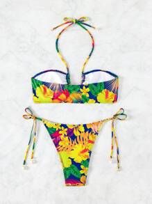 SHEIN Swim 女士热带植物花卉印花泳衣套装夏季 - 彩色 - 查看 6