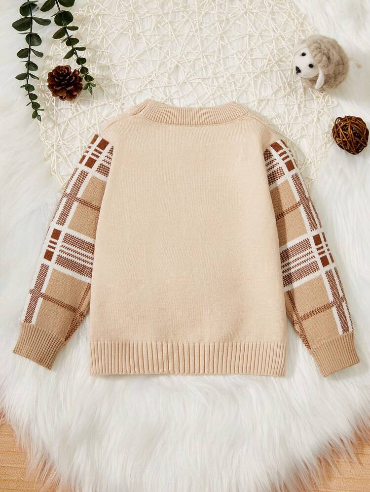 Baby Boys' Cartoon Bear Pattern Plaid Long Sleeve Sweater