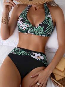SHEIN Swim Summer Beach Floral Print Halter Neck Bikini Set, Random Pattern Carnival - Multicolor - View 6