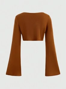 ROMWE Hippie Của phụ nữ Thêu Động vật Tay áo loe Áo len - trái cam - Xem 2